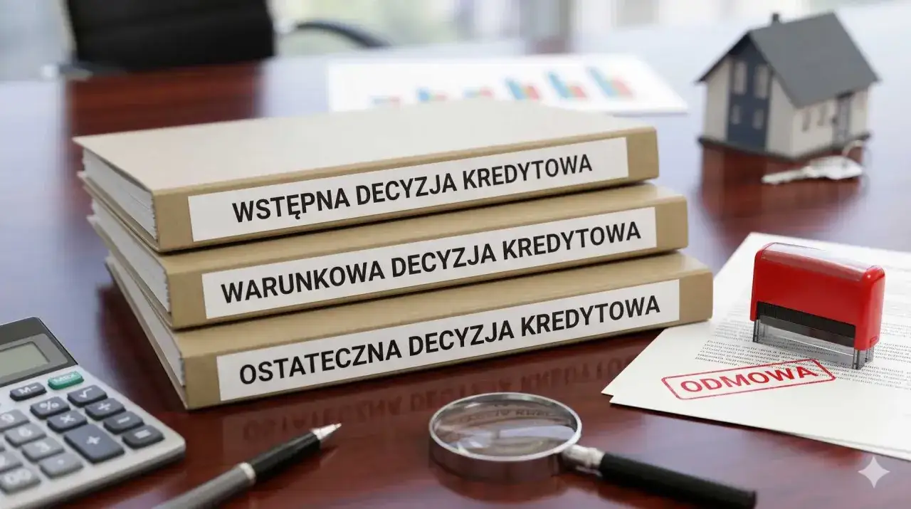 Stos dokument&oacute;w z decyzjami kredytowymi, pieczątka 