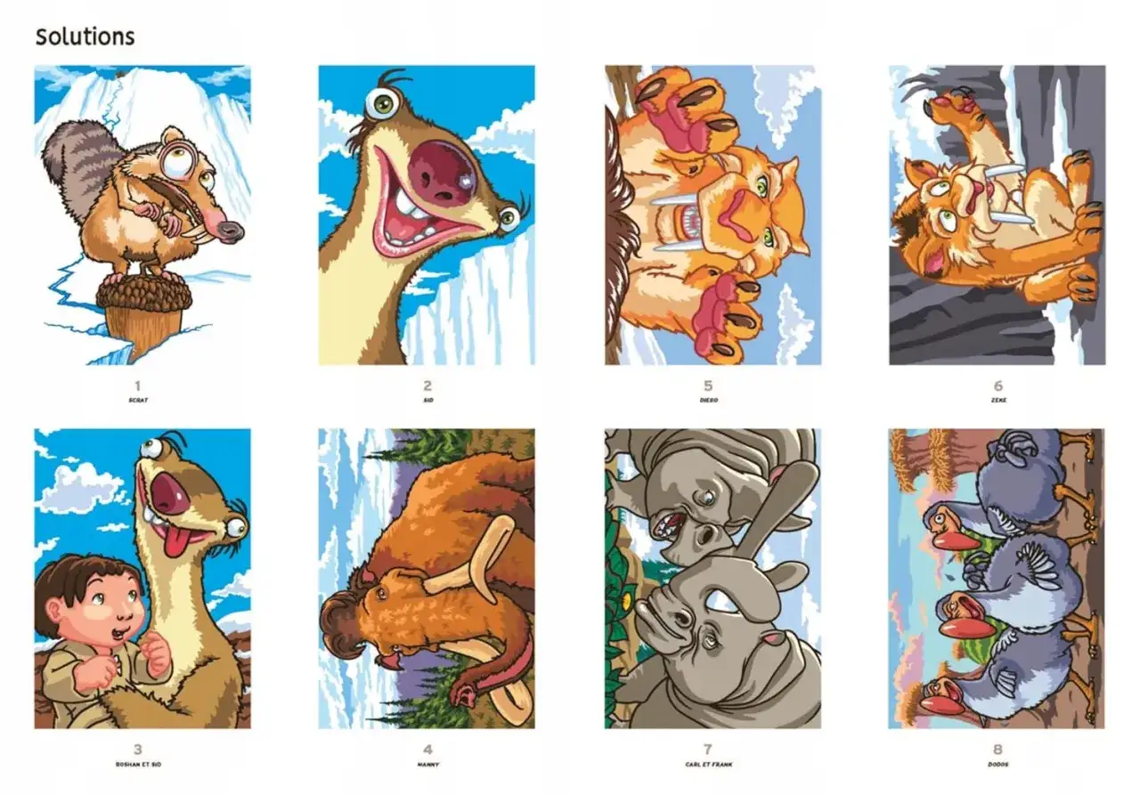 Postacie z Epoki Lodowcowej: Scrat, Sid, Diego, Manny, Carl i Frank, Dodo. Czy wiesz, od ilu lat trwa epoka lodowcowa?