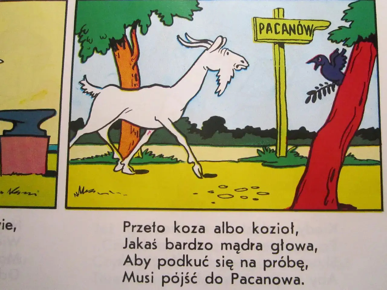 Koziołek Matolek wiersz: biały koziołek biegnie do Pacanowa, gdzie czeka go próba.