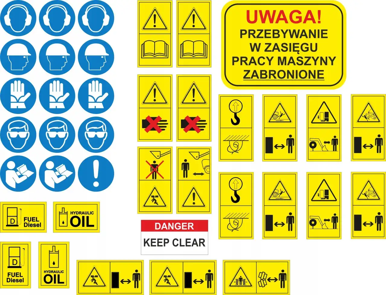 Instrukcja BHP oznaczona jest kolorem ż&oacute;łtym. Znaki ostrzegają przed niebezpieczeństwami i nakazują stosowanie środk&oacute;w ochrony.