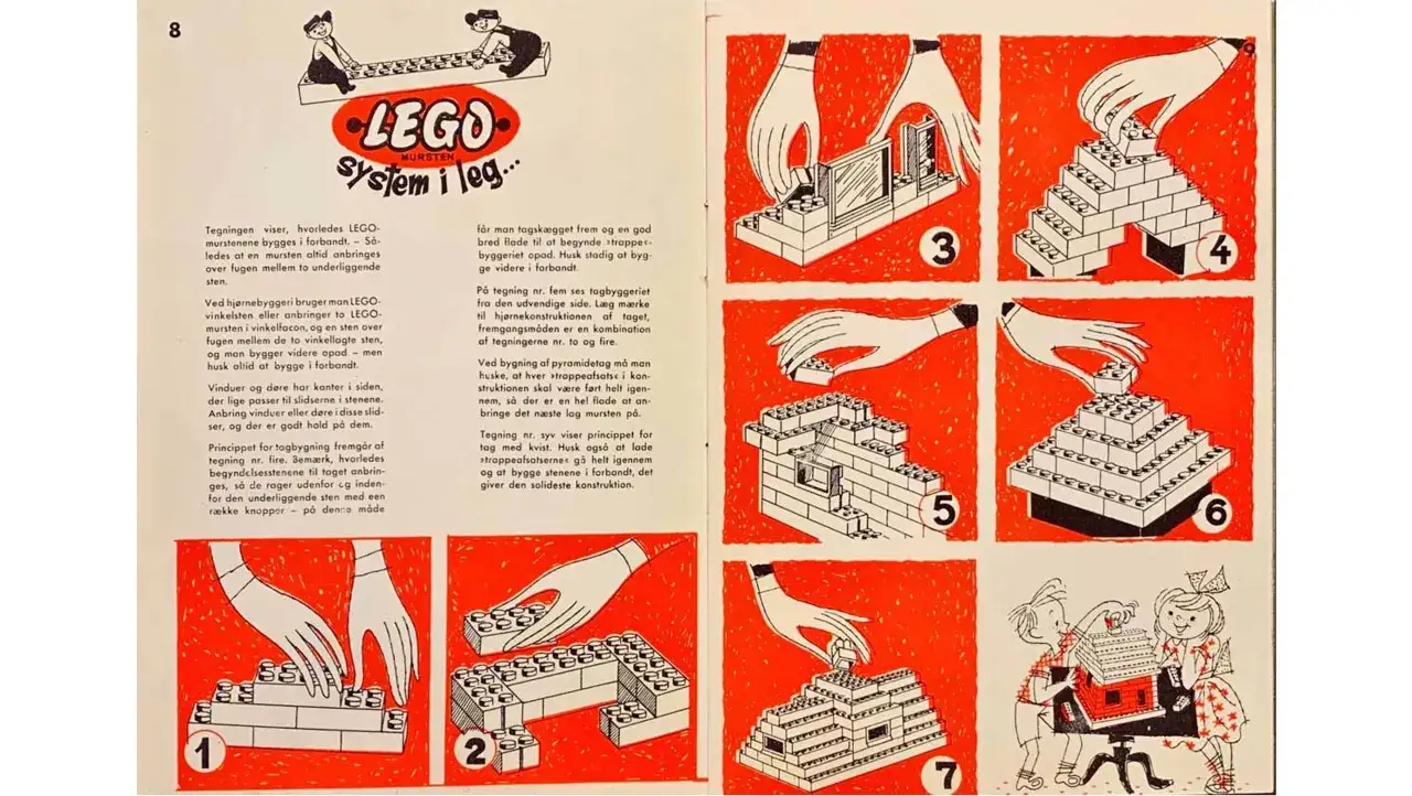 LEGO bauanleitung alt: Schritt-f&uuml;r-Schritt-Anleitung zum Bauen mit LEGO-Steinen, zeigt verschiedene Konstruktionstechniken.