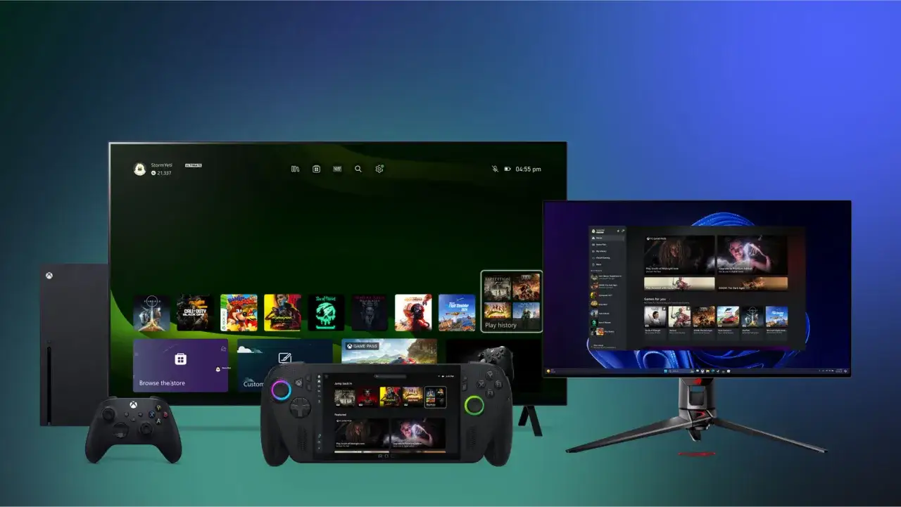 Xbox Series X, kontroler, handheld i monitor z grami. Idealne rozwiązanie do crossplay Xbox PC.