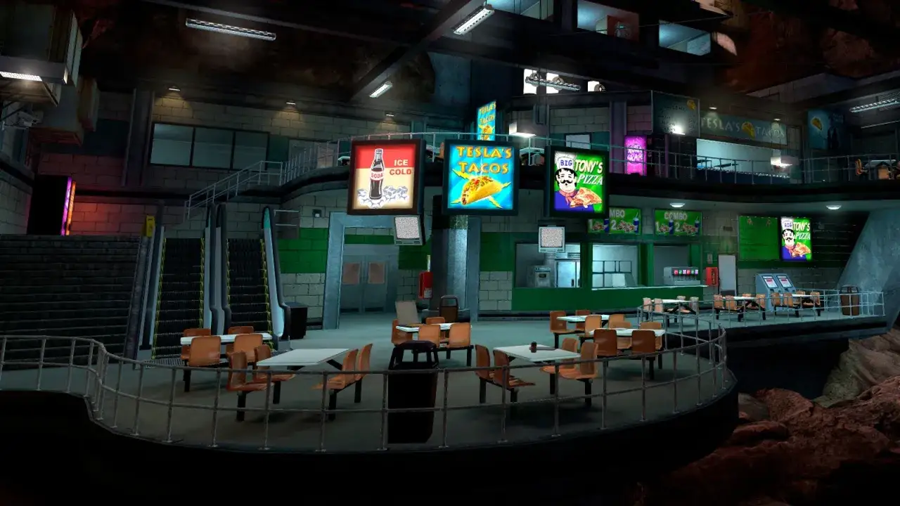 Wnętrze Black Mesa, z neonami 