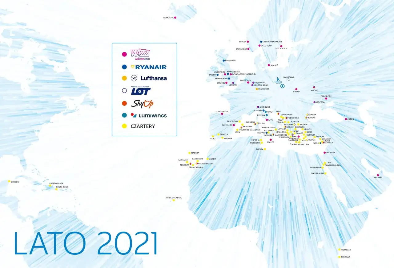 Mapa lotów z Katowic w lecie 2021. Sprawdź, ile się leci do Hurghady i innych popularnych kierunków.