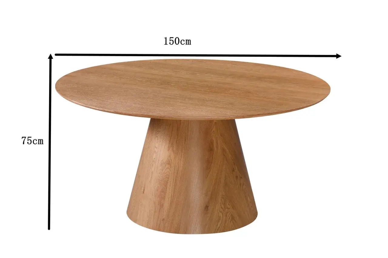 Runt bord i tr&auml;, 150 cm i diameter och 75 cm h&ouml;gt. Perfekt f&ouml;r 6-8 personer.