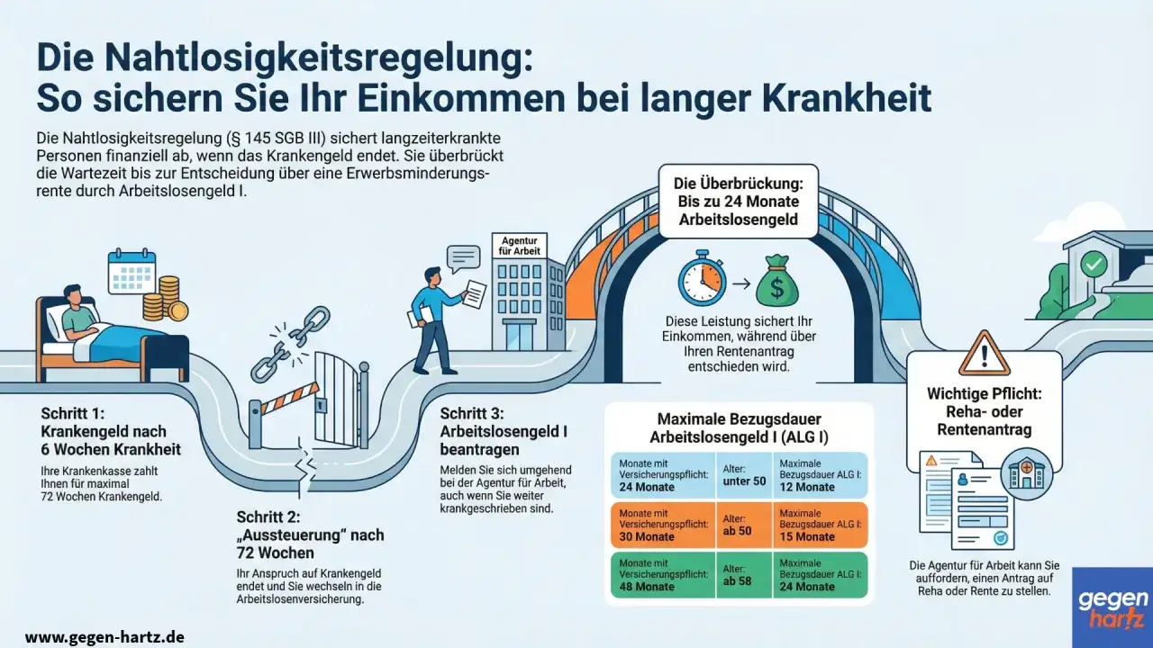 Illustration zeigt den Weg von Krankengeld über