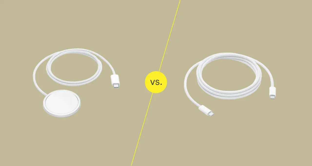 Dwa sposoby, jak ładować iPhone: ładowarka MagSafe vs. kabel USB-C.