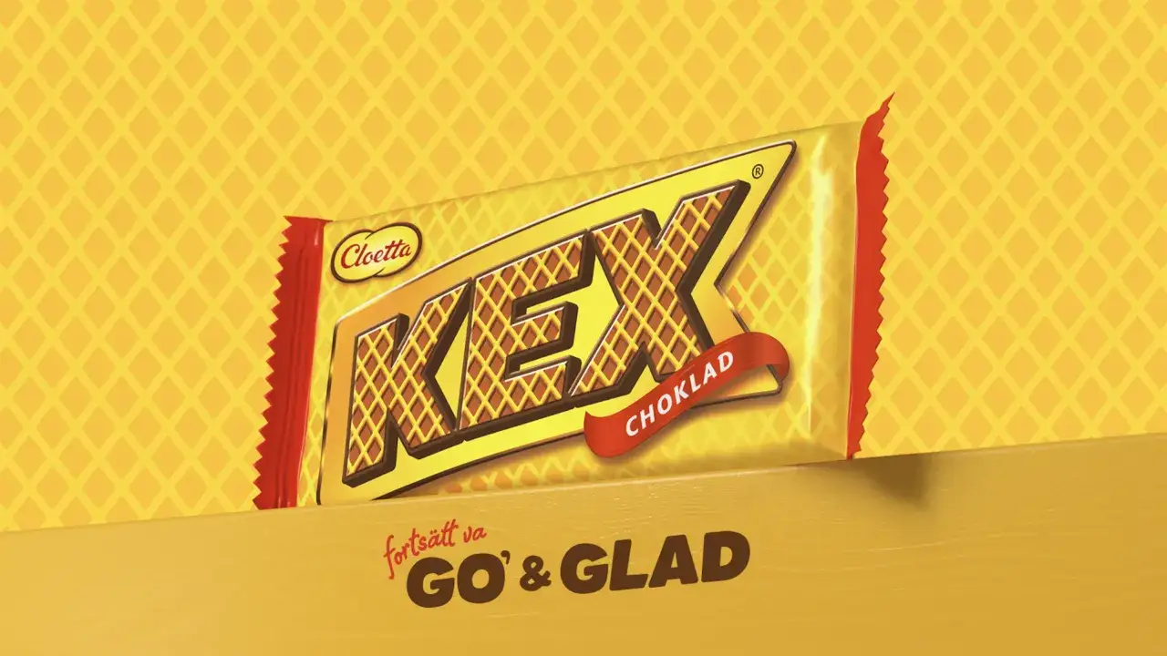 En gul och röd förpackning med texten