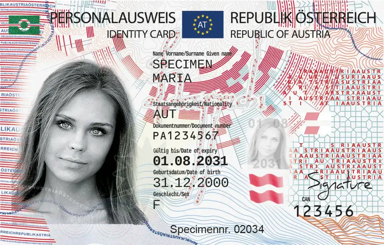 Austriacki dowód osobisty z danymi