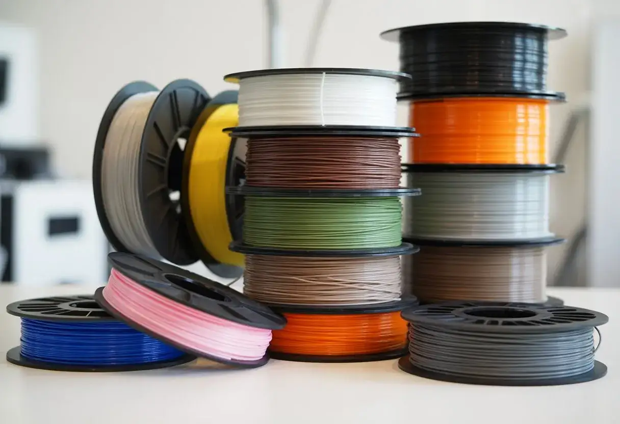 Zwoje kolorowego filamentu, materiału do druku 3D. Zastanawiasz się, filament co to? To właśnie on pozwala tworzyć tr&oacute;jwymiarowe obiekty.