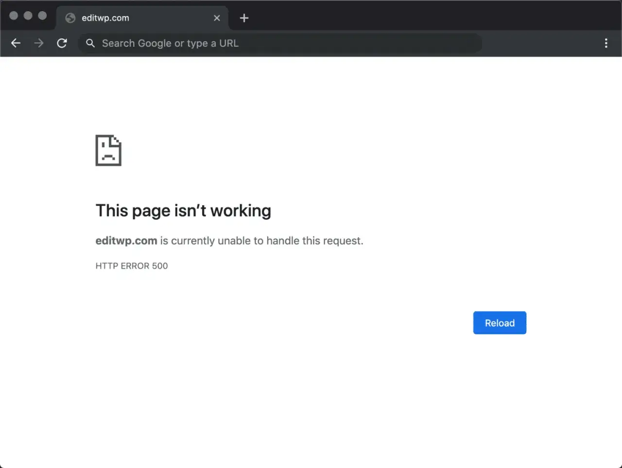 Strona editwp.com nie działa, wyświetlając komunikat o błędzie HTTP ERROR 500.