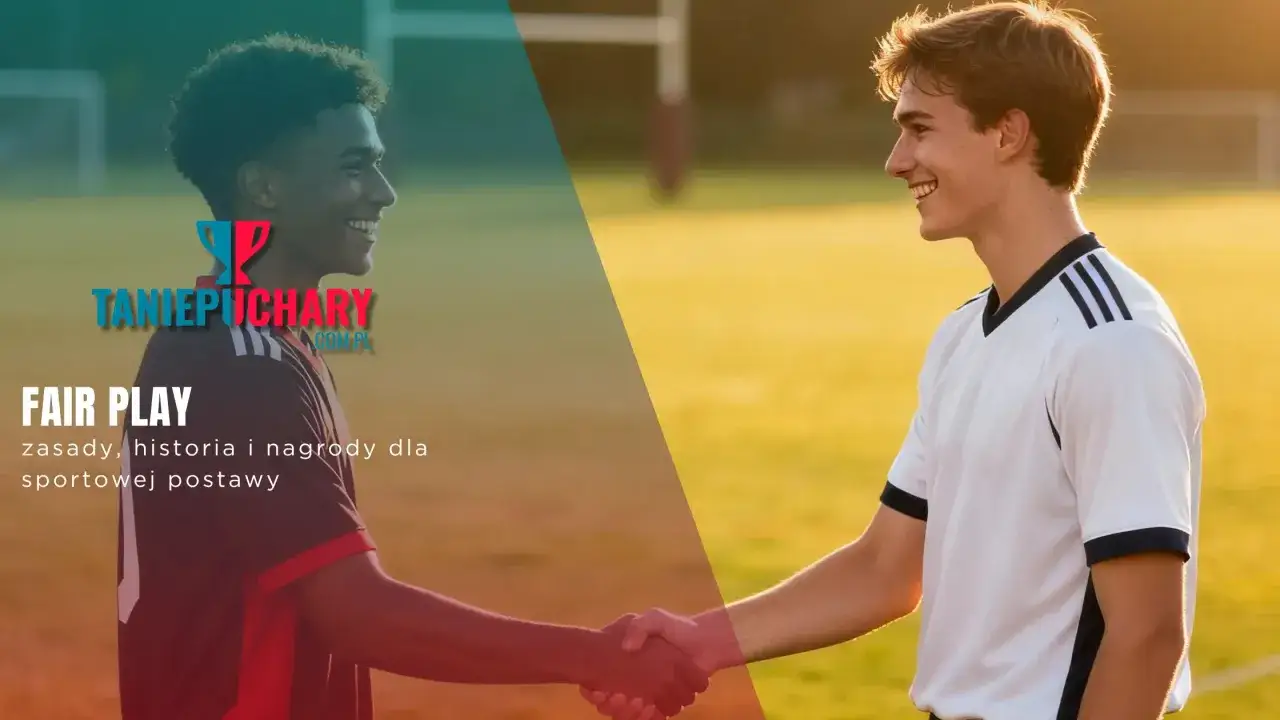 Dwóch młodych piłkarzy uśmiecha się, podając sobie dłonie. To symbol fair play i sportowej postawy.