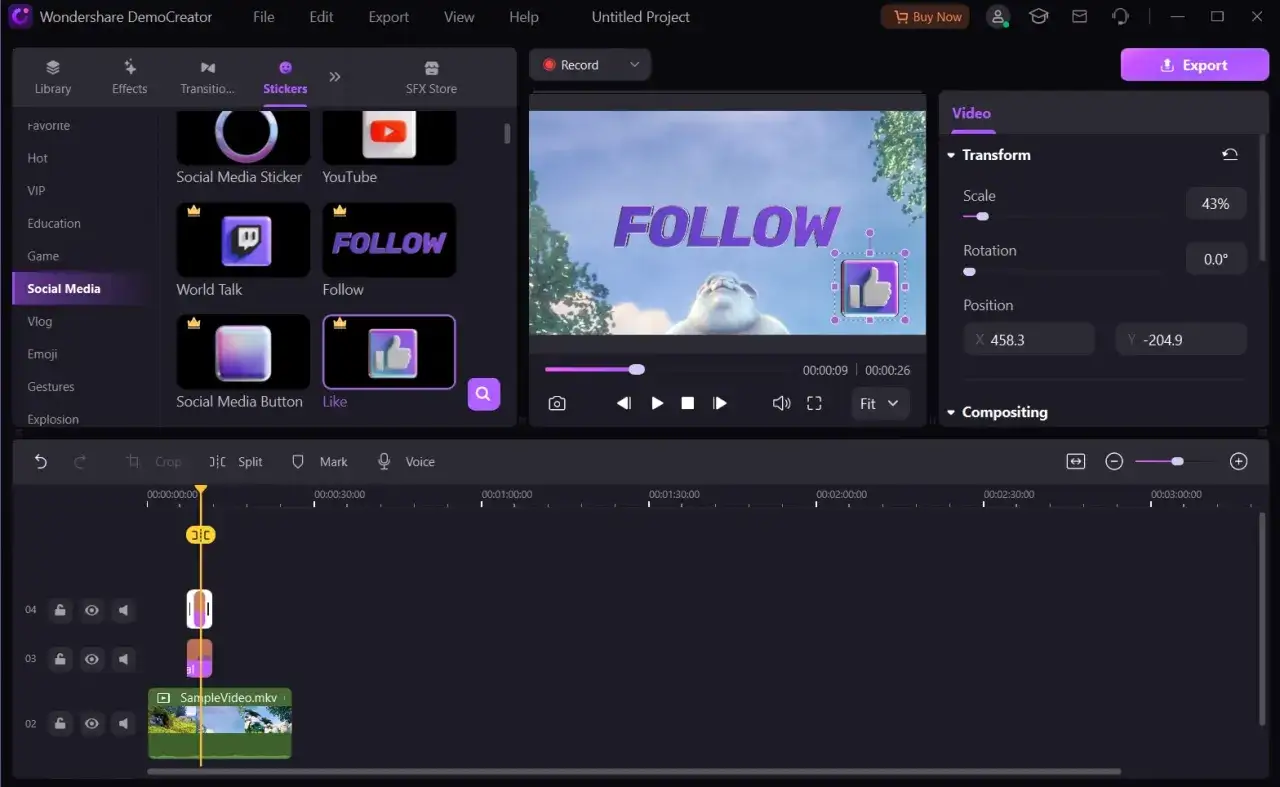 Edytor wideo Wondershare DemoCreator z naklejką 