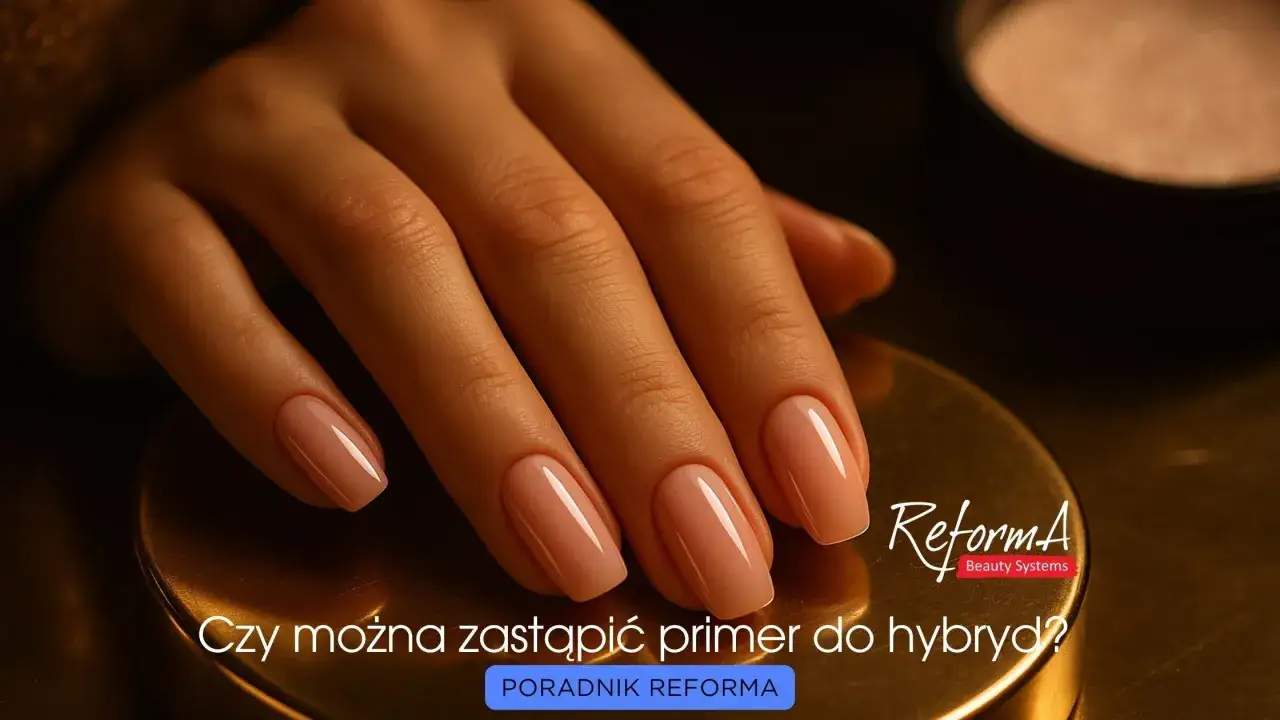 Dłoń z idealnym manicure hybrydowym. Czy primer się utwardza? Dowiedz się więcej z poradnika Reforma.