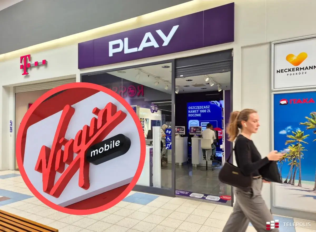 Przenieś numer do Play i zgarnij 500 zł! W tle logo Virgin Mobile.