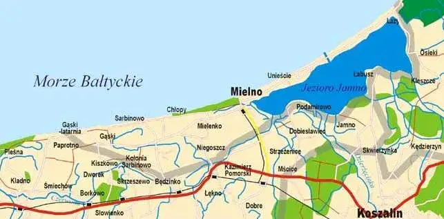 Mielno na mapie Polski z zaznaczeniem lokalizacji