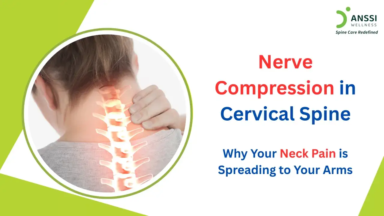 Douleur au cou irradiant dans les bras, un symptôme de nerf cervical coincé. Visualisation de la colonne vertébrale cervicale.