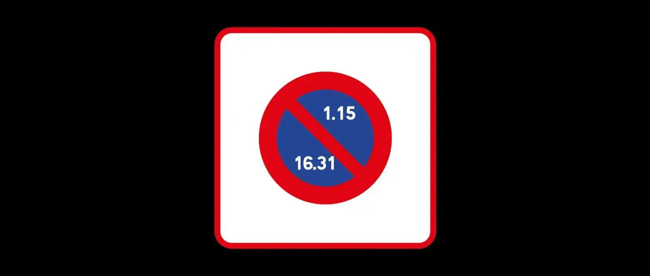 Panneau stationnement altern&eacute; : interdiction de stationner les 1er, 15, 16 et 31 du mois.