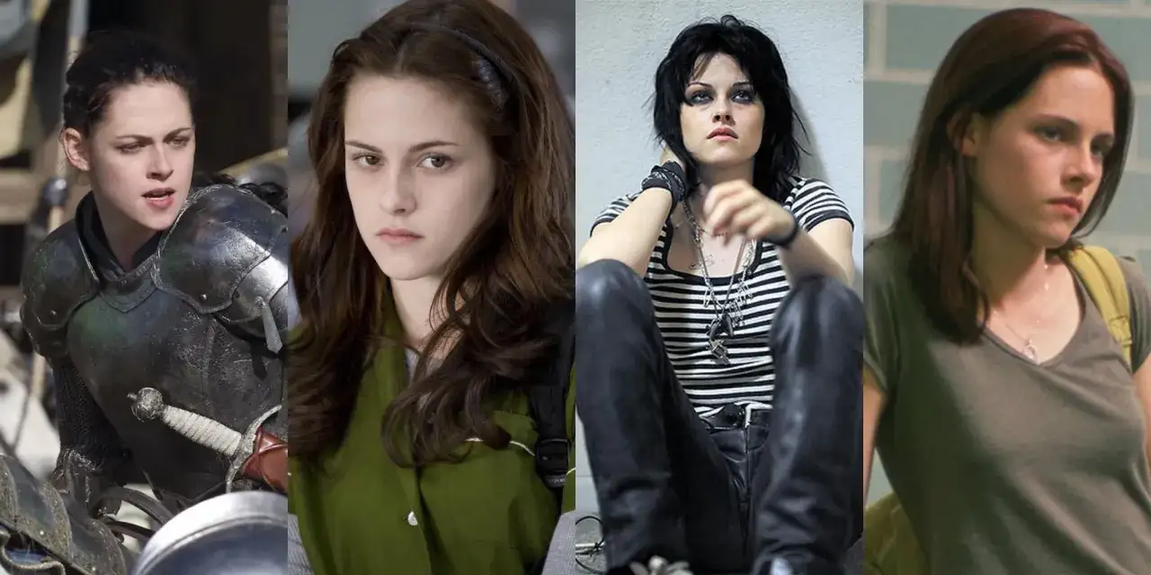 Kristen Stewart w zbroi, jako Bella Swan, w roli Joan Jett i w szkolnym mundurku. Różnorodne kristen stewart filmy.