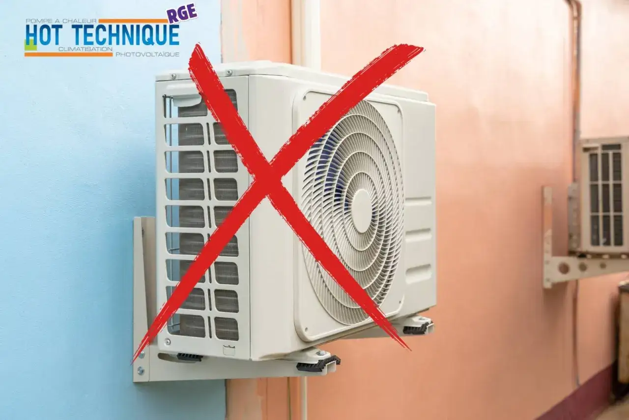 Une croix rouge barre une unité extérieure de climatisation. Ne pas placer l'unité extérieure de climatisation ici.