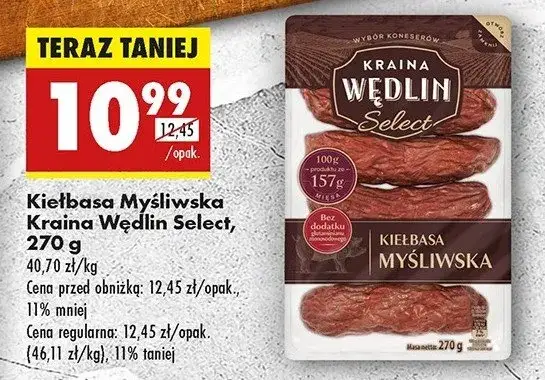 Kiełbasa myśliwska Kraina Wędlin opakowanie i przekrój
