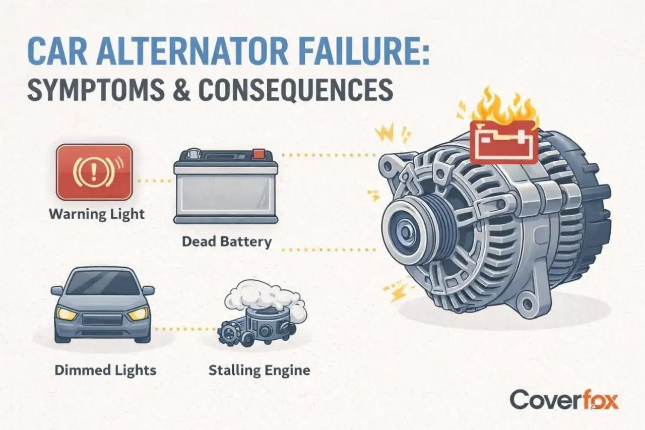 S&iacute;ntomas de fallo del alternador: luz de advertencia, bater&iacute;a muerta, luces tenues, motor que se detiene. Averigua cuanto dura un alternador.