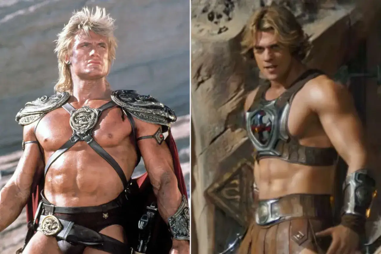 Comparaison des acteurs de la distribution de Masters of the Universe : Dolph Lundgren et Chris Pine en He-Man.