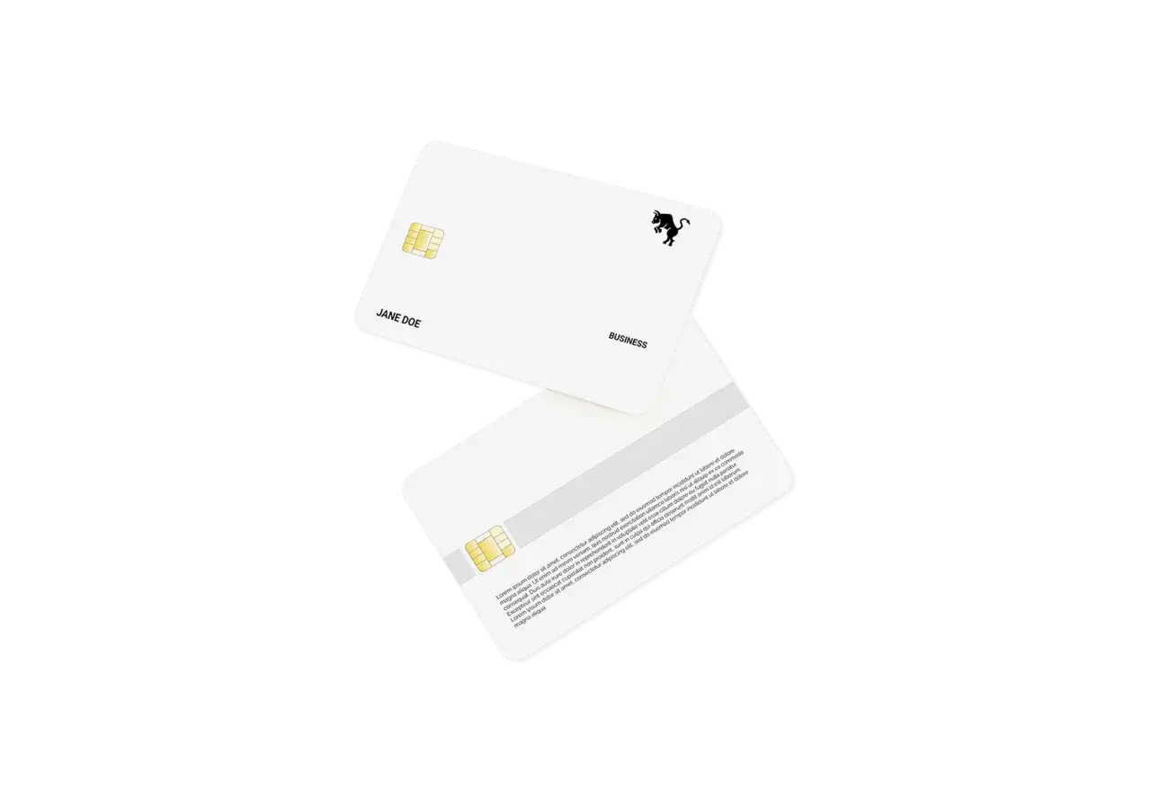 Two white business credit cards, one with 