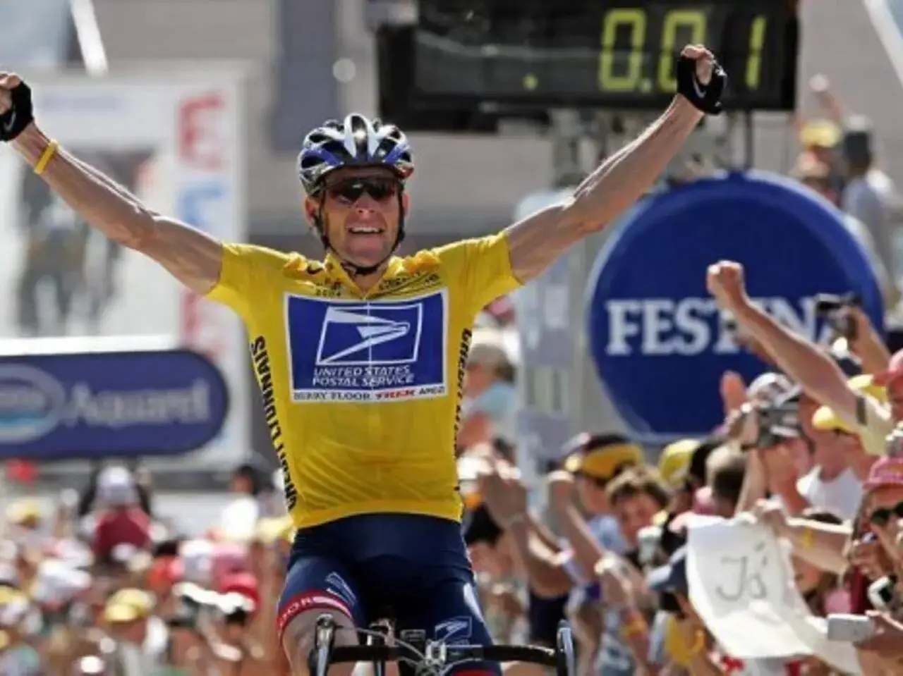 Lance Armstrong, in his iconic yellow jersey, celebrates a win, a victory later revealed to be tainted by how Lance Armstrong cheated.