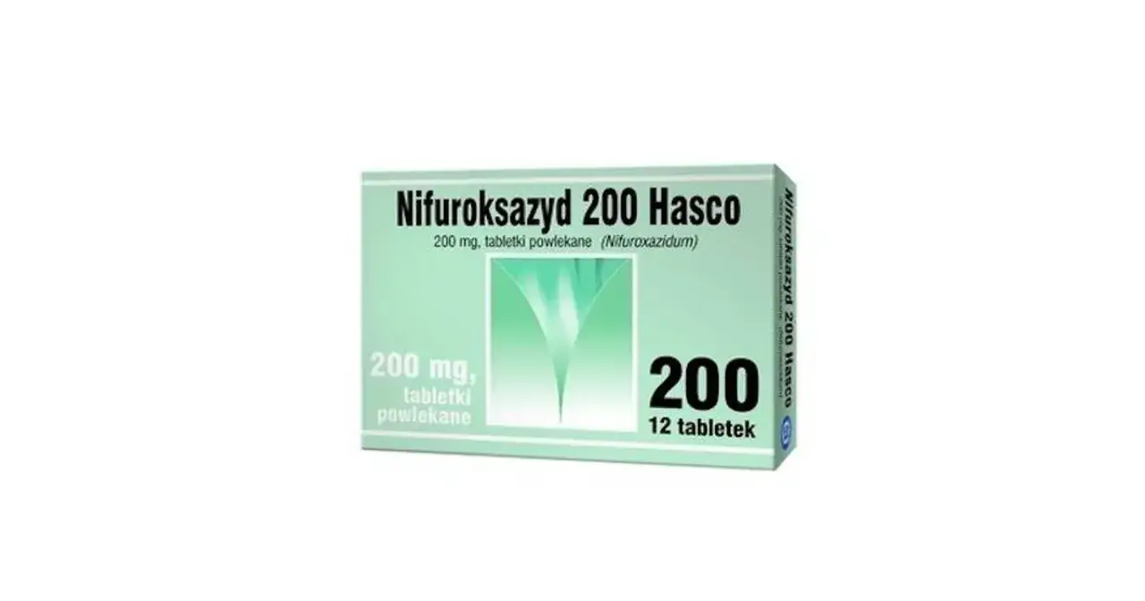 Opakowanie Nifuroksazyd 200 Hasco, 12 tabletek. Informacje o nifuroksazyd dawkowanie znajdziesz na ulotce.