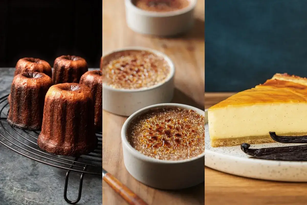 Canel&eacute;s, cr&egrave;me br&ucirc;l&eacute;e et tarte au flan, trois d&eacute;lices gourmands qui c&eacute;l&egrave;brent la richesse du jaune d'&oelig;uf.