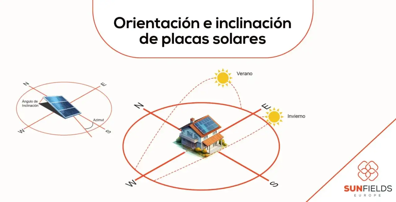 Lo que no te cuentan de las placas solares: la orientaci&oacute;n y la inclinaci&oacute;n son clave. Ilustra c&oacute;mo el sol se mueve en verano e invierno, afectando la captaci&oacute;n de energ&iacute;a.