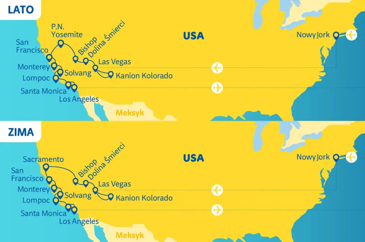 Trasa podróży po USA: San Francisco, Yosemite, Las Vegas, Kanion Kolorado, Nowy Jork. Zastanawiasz się, ile kosztuje bilet do USA w dwie strony?