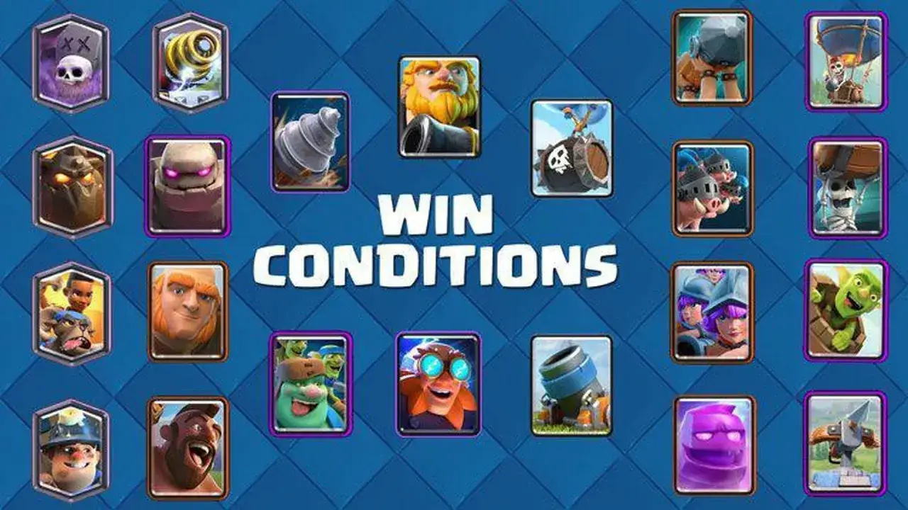 Cartas de Clash Royale: Gigante, Montapuercos, Globo Bombástico y más. Descubre las mejores condiciones de victoria para tus trucos.