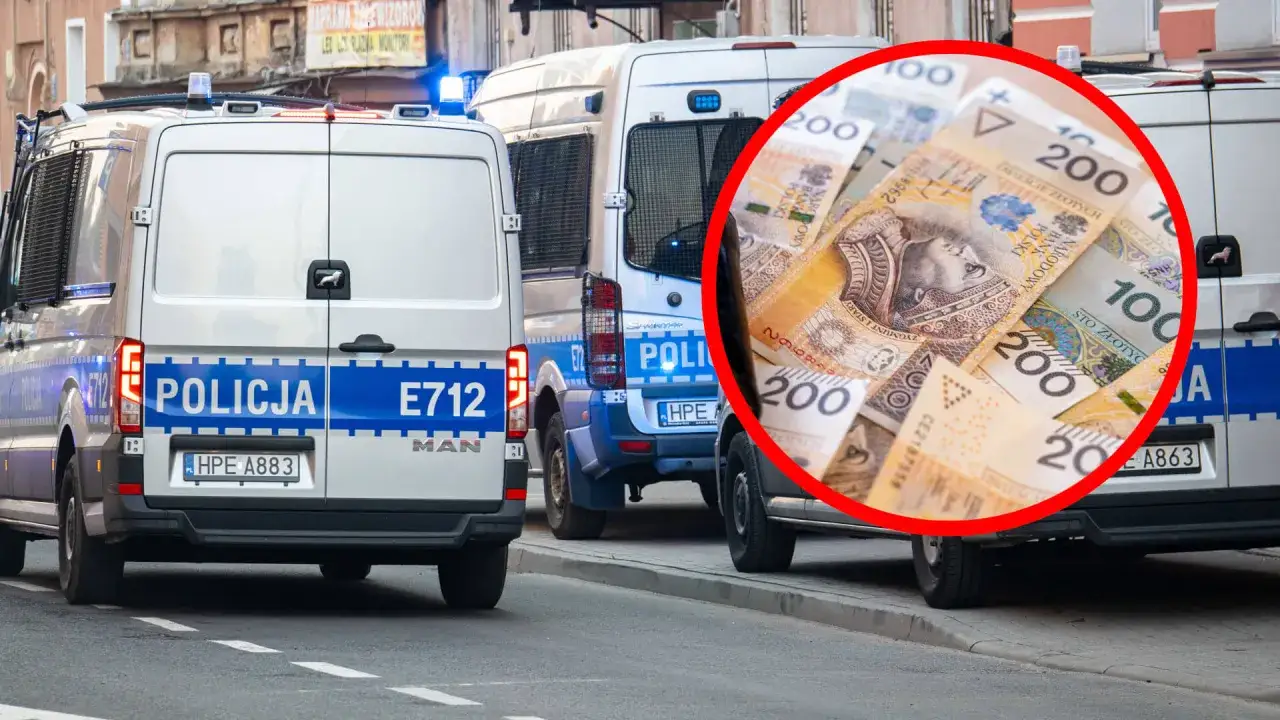 Gdzie zgłosić próbę wyłudzenia pieniędzy przez telefon? Policja i banknoty w tle sugerują, że to miejsce, gdzie można uzyskać pomoc.