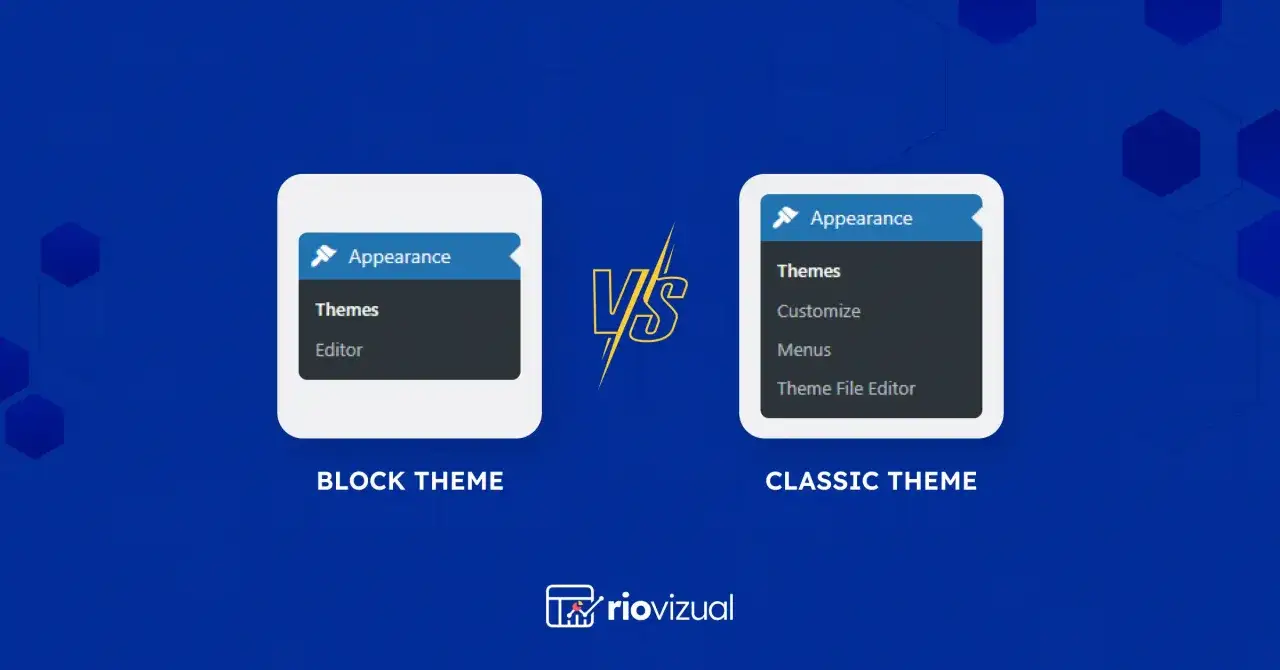 Comparaison entre un th&egrave;me bloc et un th&egrave;me classique, montrant les options d'apparence et de th&egrave;me.