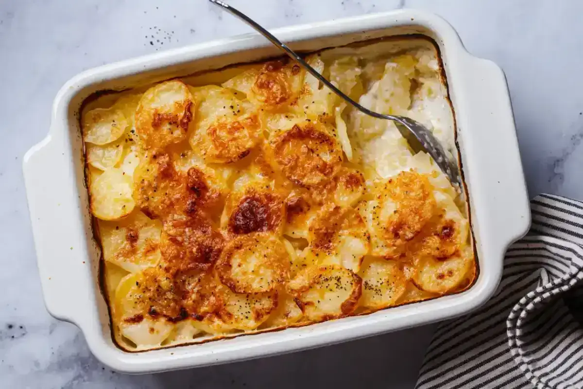 Gratin dauphinois doré, prêt à être dégusté. Le temps de cuisson au four chaleur tournante a été parfait.