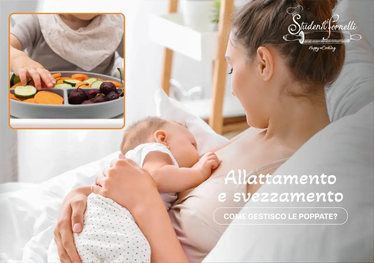 Mamma allatta il suo bambino mentre un bimbo pi&ugrave; grande mangia frutta e verdura. Non riesco a smettere di allattare, ma lo svezzamento &egrave; importante.