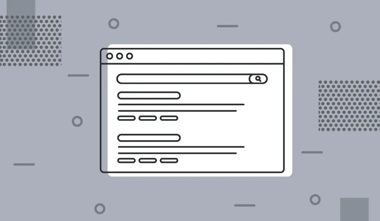 Webseiten-Layout mit Suchleiste und Ergebnissen. Optimale meta beschreibung f&uuml;r Ihre Website.