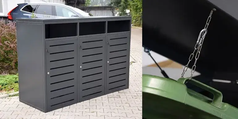 nowoczesna zabudowa koszy na śmieci w ogrodzie