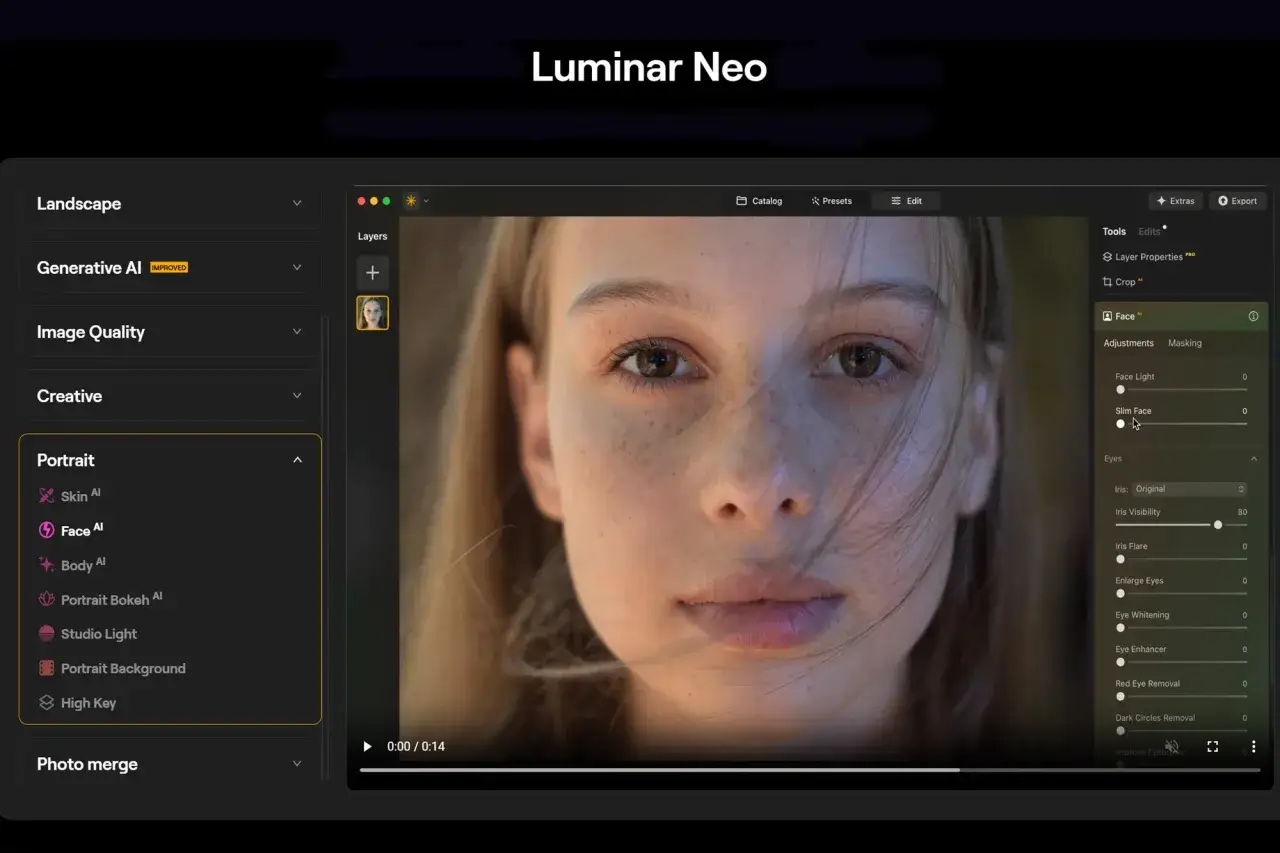 Edycja portretu w Luminar Neo. Użyj narzędzia 