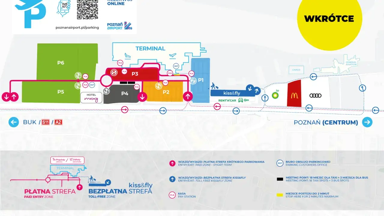 mapa parking&oacute;w lotnisko Poznań Ławica