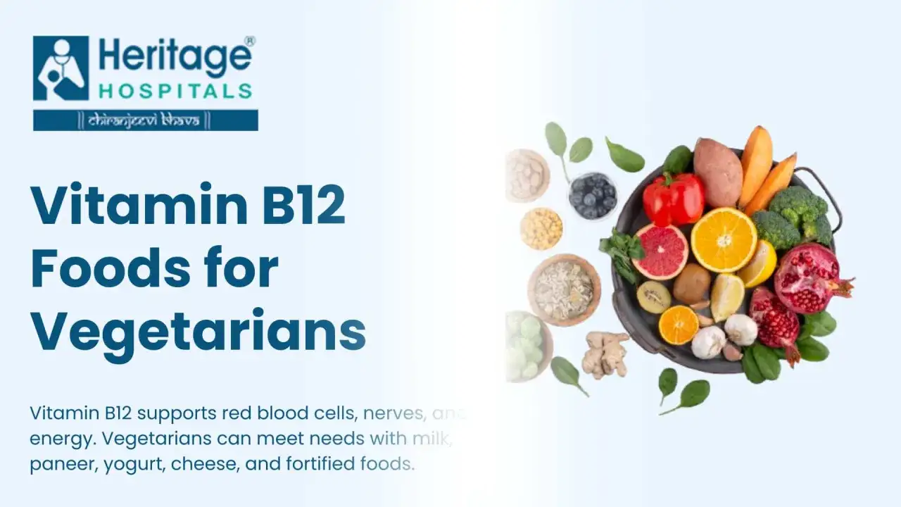 Variedad de frutas y verduras, como naranjas, granadas, kiwis y br&oacute;coli, que ayudan a obtener vitamina B12.