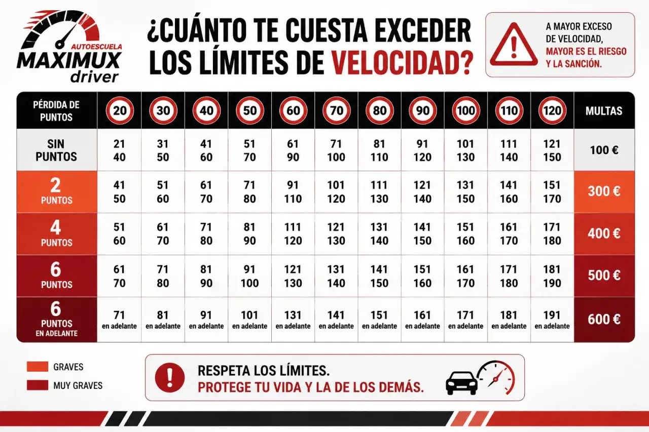 Tabla de multas por exceso de velocidad: ¿qué pasa si no pago una multa de tráfico? Muestra sanciones y pérdida de puntos.