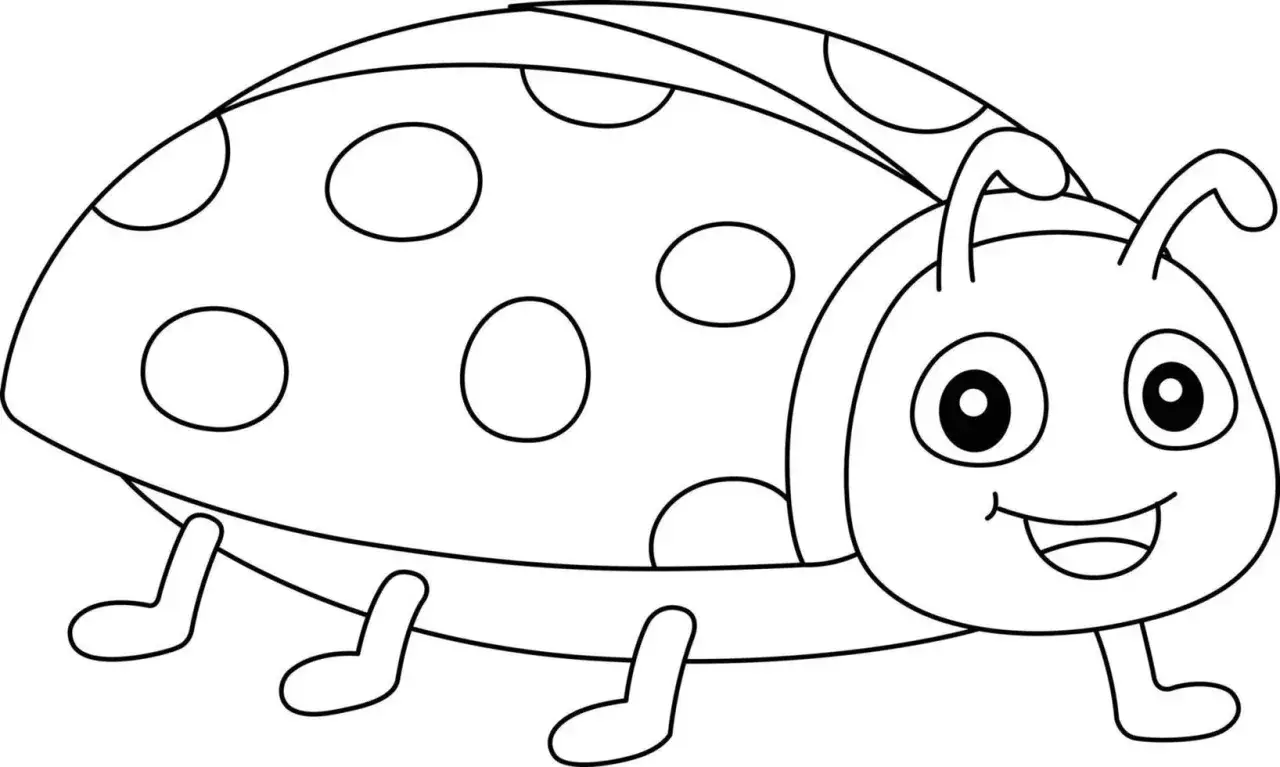 Mariquita sonriente, lista para ser coloreada. Un dise&ntilde;o de animales de primavera para colorear, perfecto para los ni&ntilde;os.