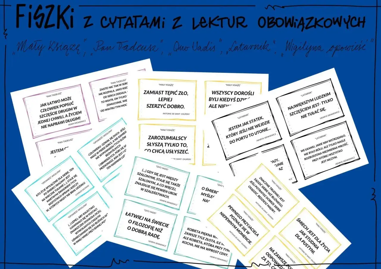 Fiszki z cytatami z lektur obowiązkowych: