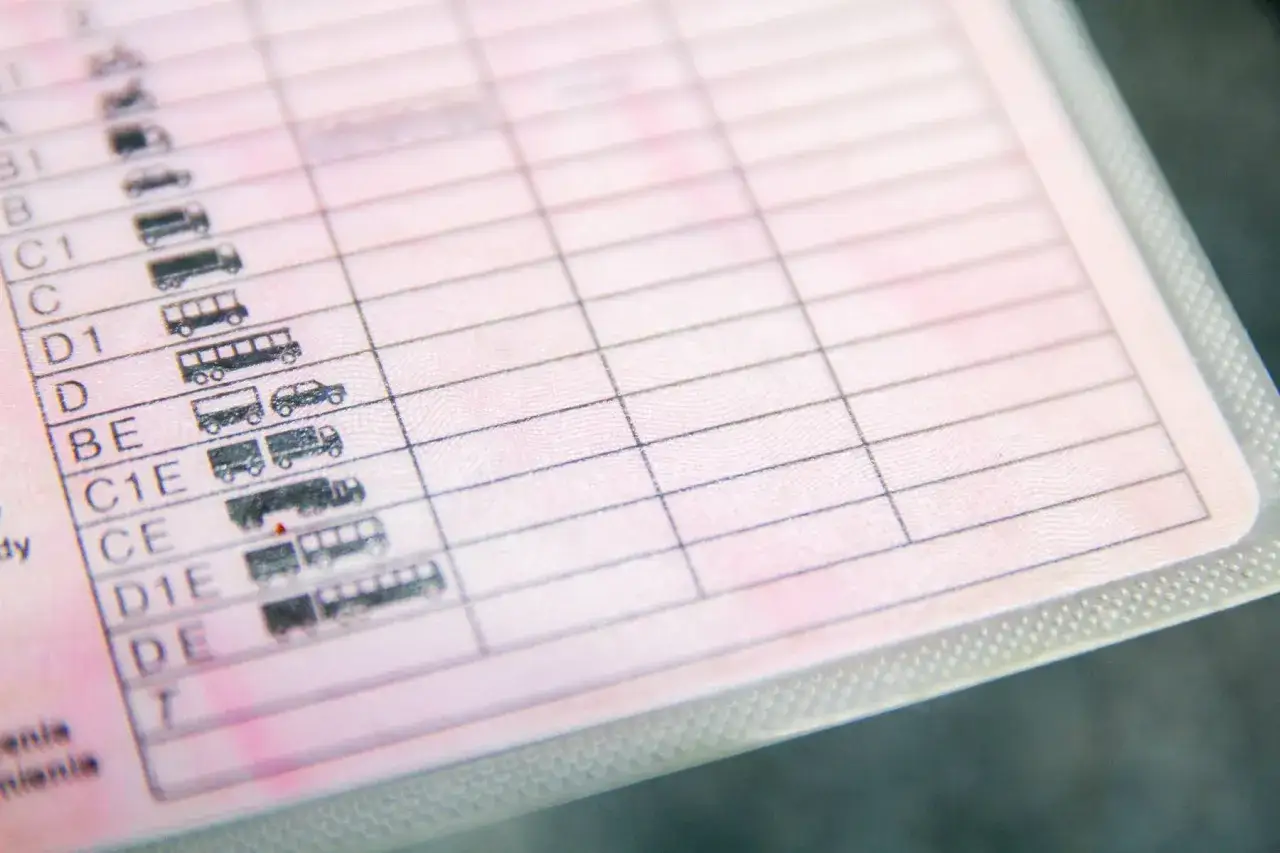 Detalle de un carnet de conducir con casillas para diferentes tipos de veh&iacute;culos, incluyendo el s&iacute;mbolo de un coche autom&aacute;tico.