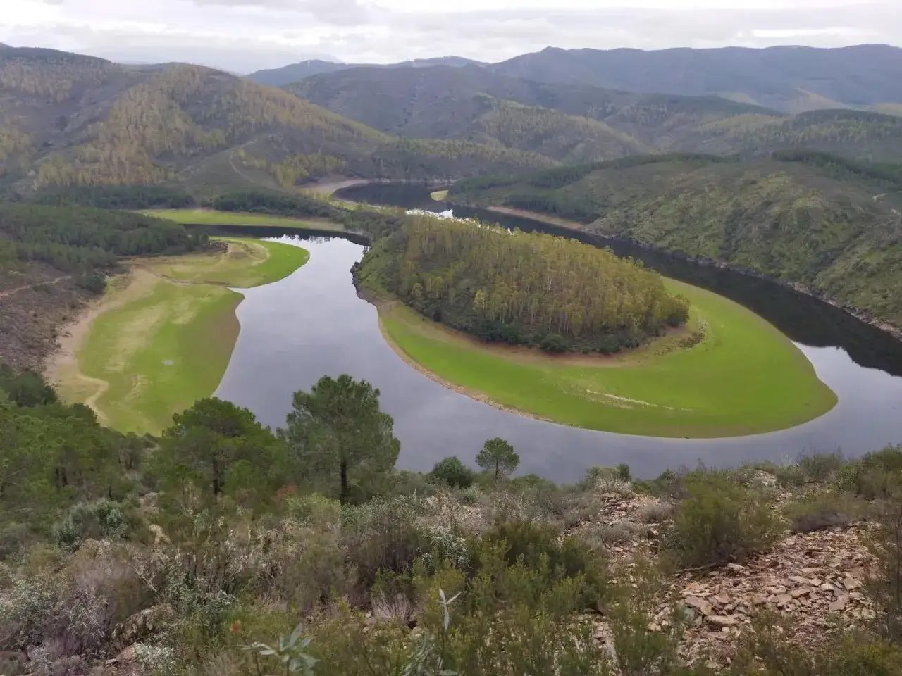 El meandro del Melero, un río serpenteante entre colinas verdes y bosques frondosos, crea un paisaje natural impresionante.