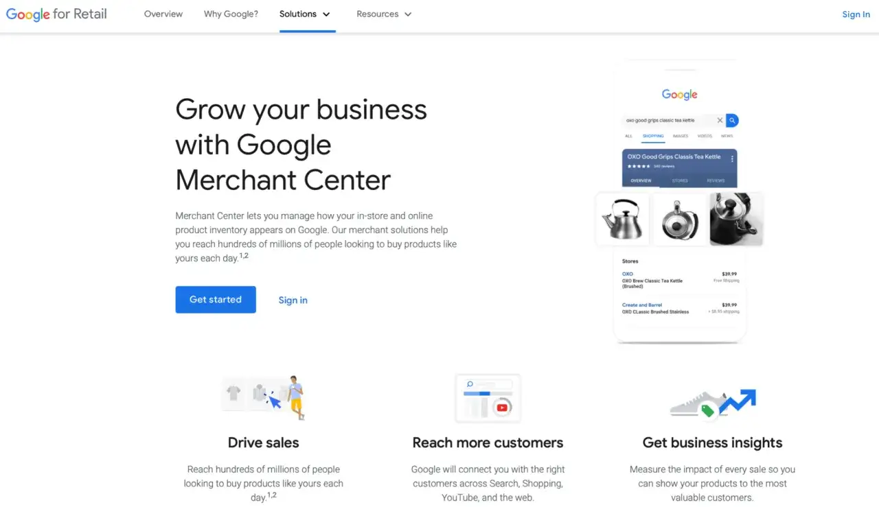 Zwiększ sprzedaż dzięki Google Merchant Center, który pozwala zarządzać produktami i docierać do milionów klientów.