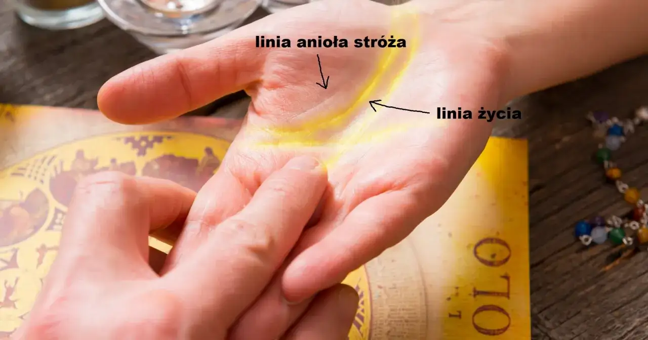 Linia anioła stróża biegnie równolegle do linii życia, wskazując na opiekę i wsparcie.